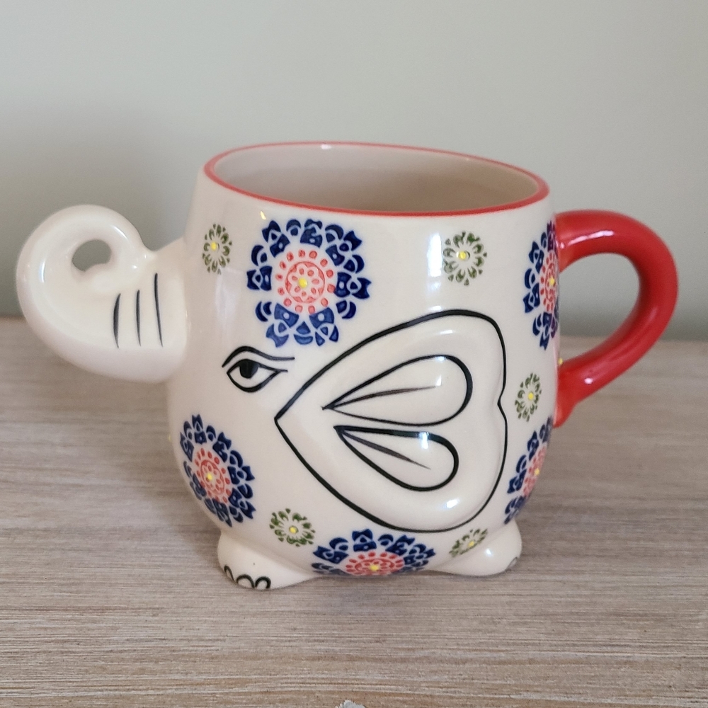🐘 YOKOHAMA STUDIO Elephant Mug Miyabi Floral Hand Painted